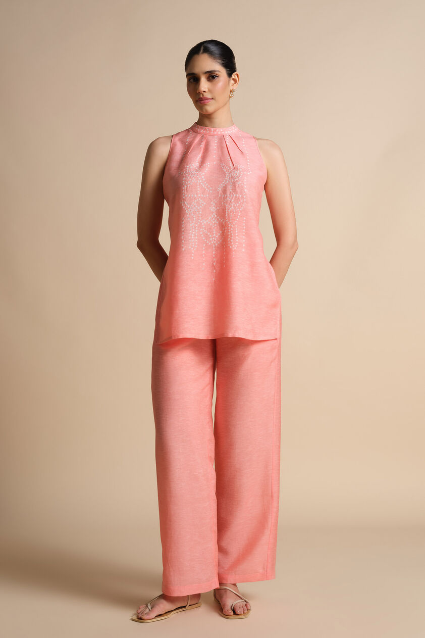 Daylily Handcrafted Bandhani Linen Co-ord - Blush, Blush, image 1